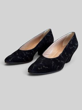 Vintage Maud Frizon Paris Black Suede Signature Pumps 38.5
